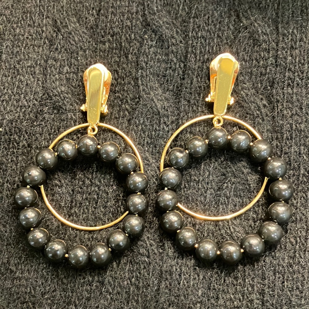 Gold plated and black beaded clip on earrings!  Fabulous and like new!